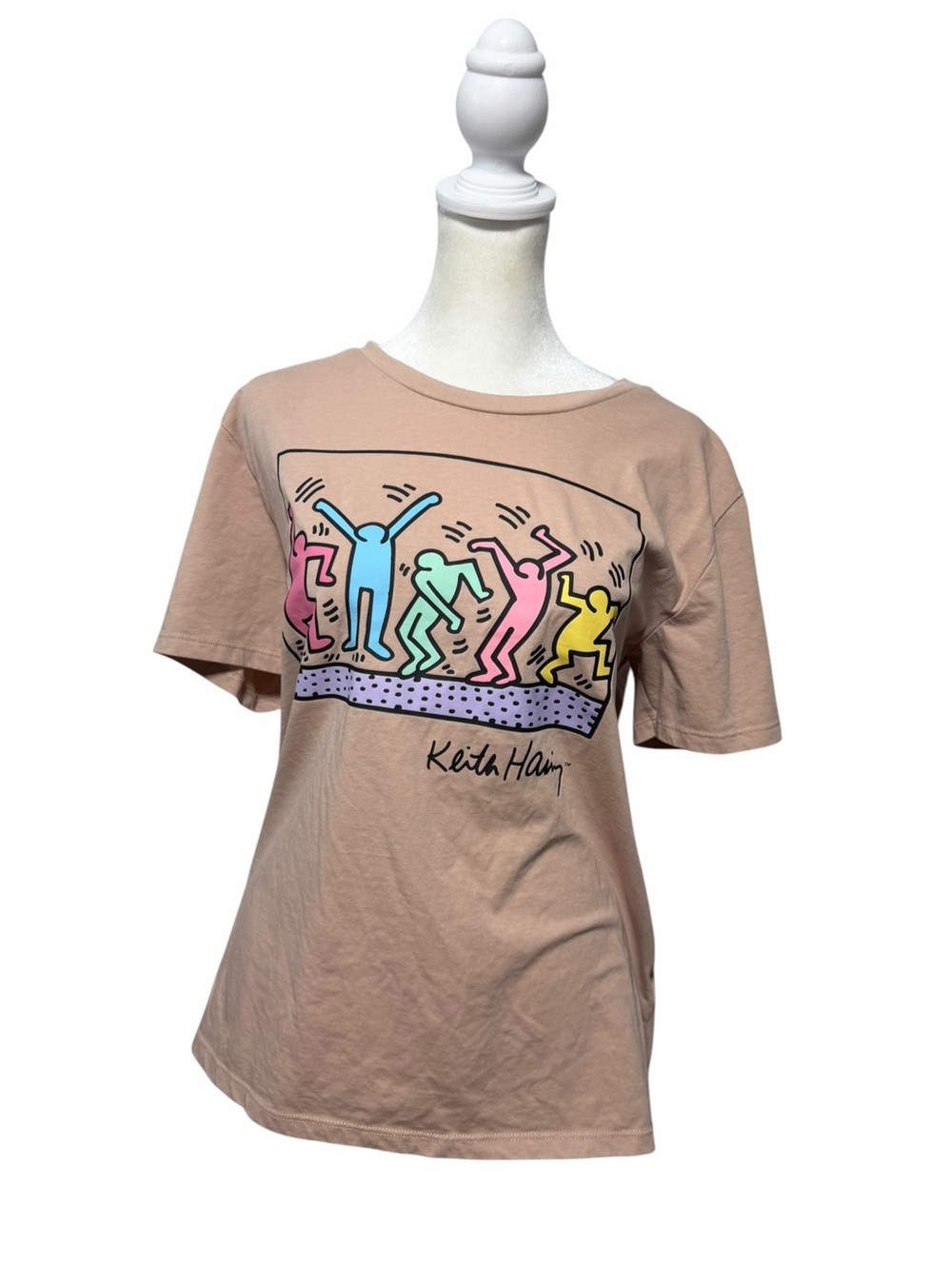 Keith Haring Dancing Figures Graphic Tee Blush Pink Size L Licensed